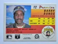 Barry Bonds O Pee Chee Premier 1990 Card #12 Pittsburgh Pirates Back