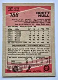 Brett Hull O-Pee-Chee 1989 Card#186 Back