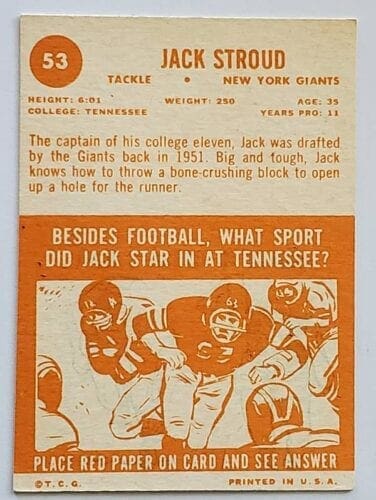 Jack Stroud Topps 1963 Back