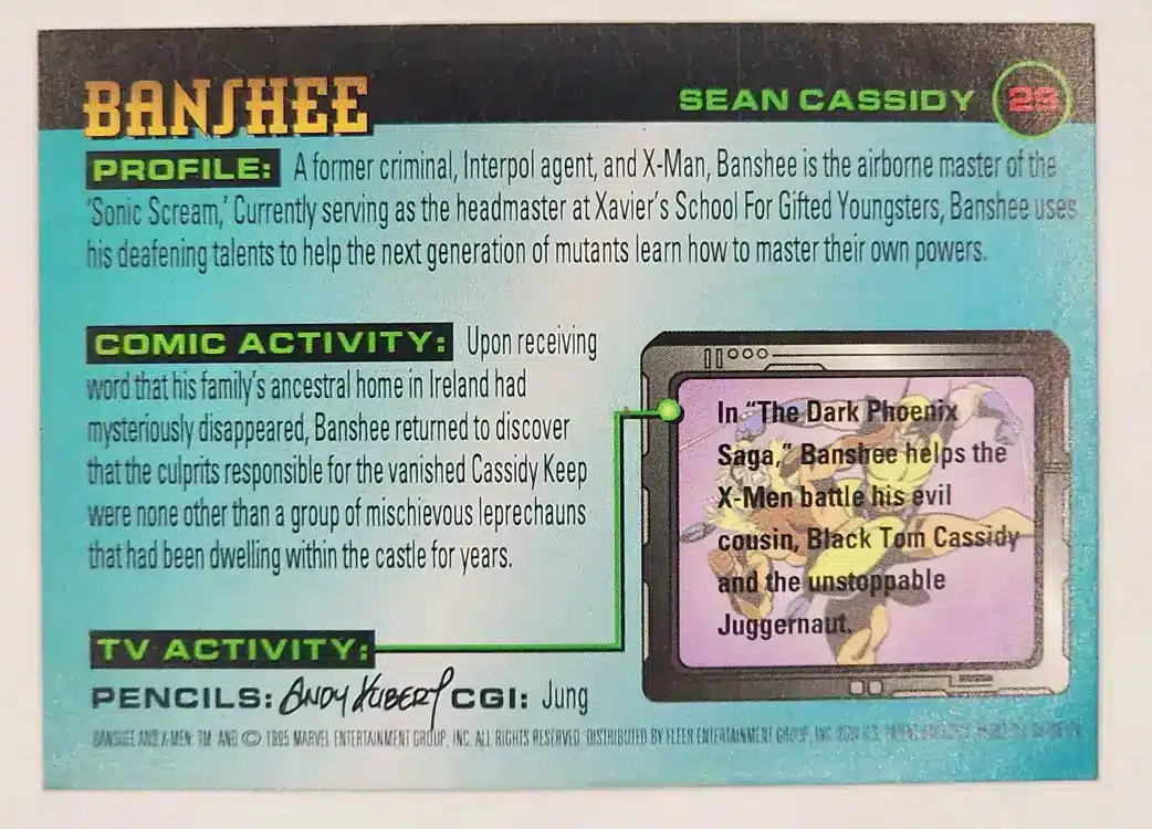 Banshee Fleer 1996 X-Men Card #29 back