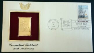 Connecticut Statehood 200th Anniversary FDC 22kt Replica Stamp Jan. 9th 1988