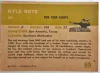 Kyle Rote Fleer 1961 Card #69 Back