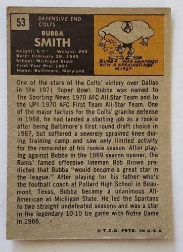 Bubba Smith Topps 1971 Card #53 back