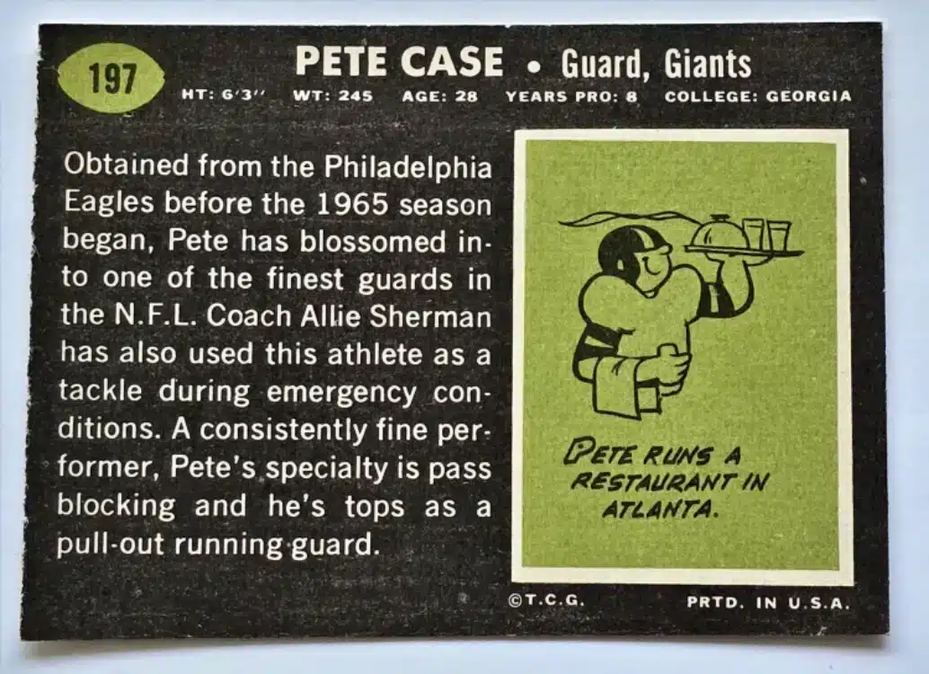 Pete Case Topps 1969 Card #197 back
