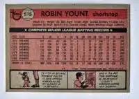 Robin Yount Topps 1981 Card # 515 Milwaukee Brewers Back