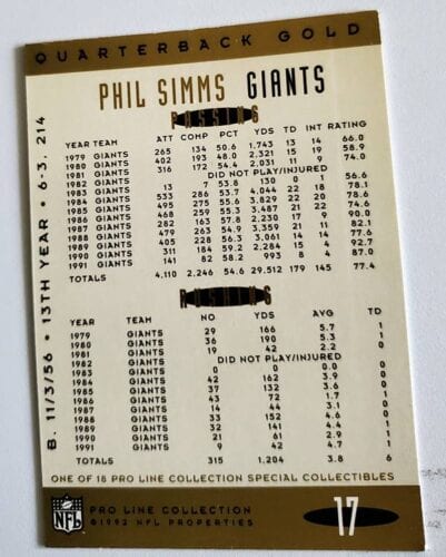 Phil Simms Pro Line 1992 Quarterback God