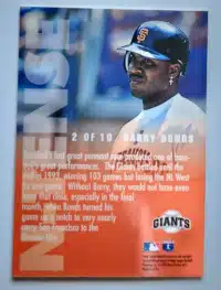 Barry Bonds E-XL N-Tense 1996 Card #2 of 10 Back