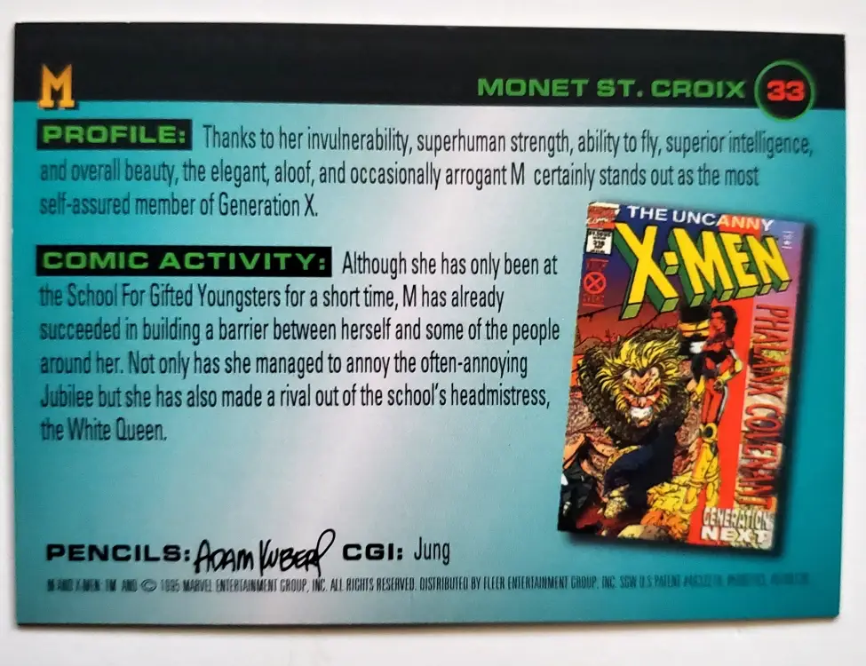 Monet St Croix Fleer 1996 X-Men Card #33 Back