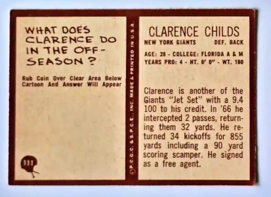 Clarence Child Philadelphia 1967 Card #111 Back
