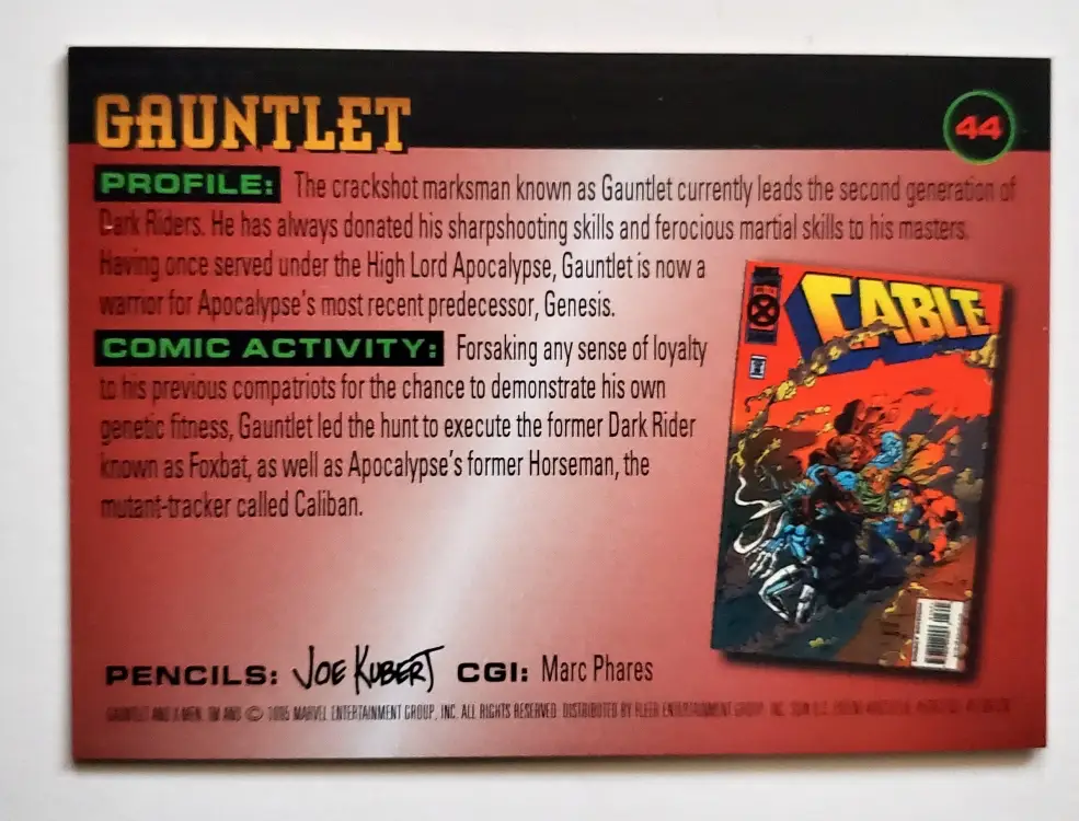 Gauntlet Fleer 1996 Card #44 Back