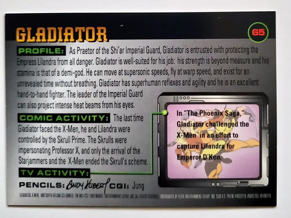 Gladiator Fleer 1996 Card #65 Back