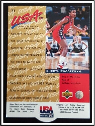 Sheryl Swoopes Upper Deck 1996 Back