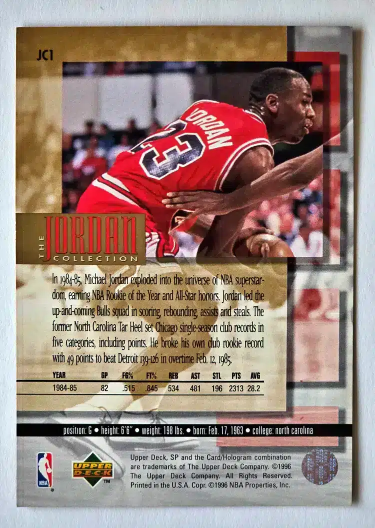 The-michael-jordan-collection-UD-SP-1996-JC1-back The Michael Jordan Collection Upper Deck 1996 Card #JC1 Back