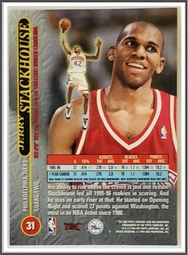 Jerry Stackhouse Topps Stadium Club 1996 Back