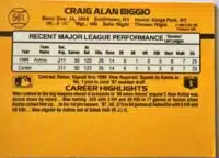 Craig Biggio Donruss 1989 Card #561 back
