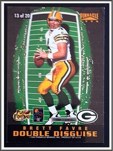 Brett Favre "Double Disguise" Pinnacle 1996 Card #13 of 20 Back