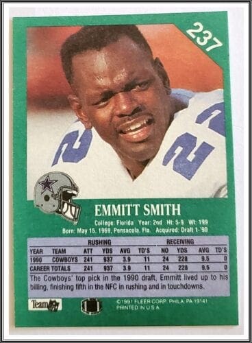 Emmitt Smith Fleer 1991 NFL Card #237
