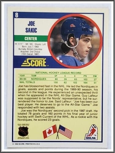 Joe Sakic Score 1990 Back