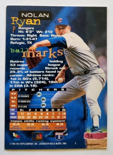 Nolan Ryan 1994 Topps #34 Texas Rangers