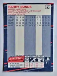 Barry Bonds Fleer 1988 Card #322 Back