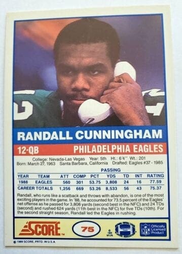Randall Cunningham Score 1989 NFL #75 Back
