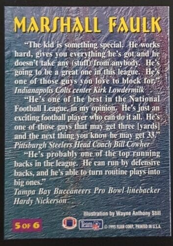Marshall Faulk Fleer 1995 NFL Trading Card 5 of 6 Back