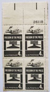 Freedom of the Press United States Block of 4 MNH Stamps Scott #1119
