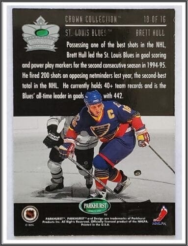Brett Hull Parkhurst "Crown Collection" 1996 Card #10 of 16 Back