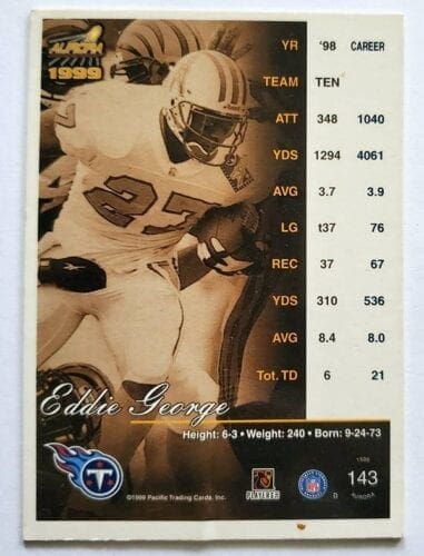 Eddie George Aurora 1999 NFL Sport Trading Card #143 Back