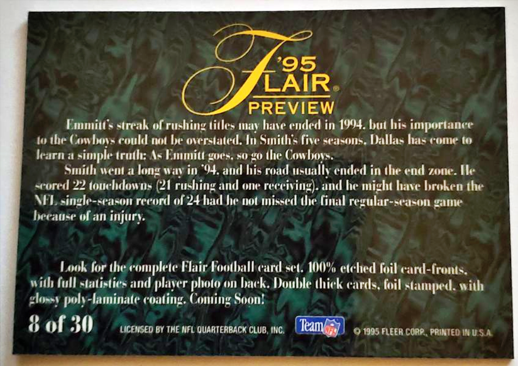 Emmitt Smith Fleer 1995 Preview back