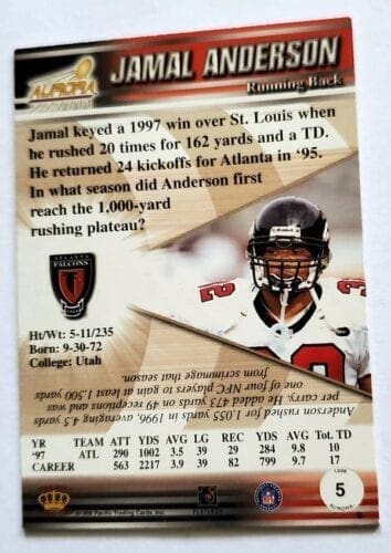 Jamal Anderson Aurora 1998 NFL Card #5 Atlanta Falcons Back