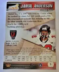 Jamal Anderson Aurora 1998 Card #5 Back