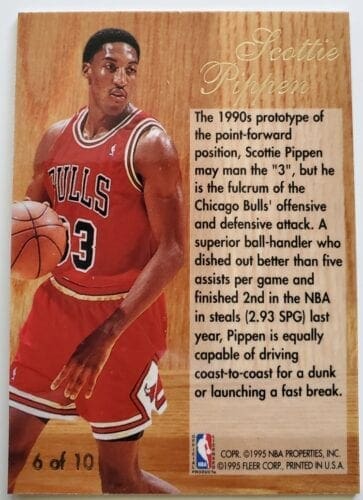 Scottie Pippen Flair 1995 "Playmaker" NBA Trading Card 6 of 10 Chicago Bulls Back