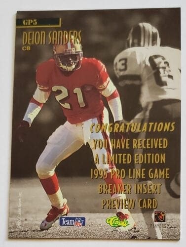 Deion Sanders Classic Pro Line 1995 "Game Breakers" Card #GP5 San Francisco 49ers Back