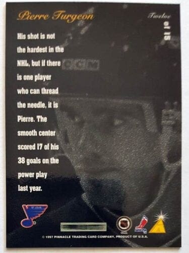 Pierre Turgeon Pinnacle 1996 Zenith "Assailants" NHL #12 of 15 back