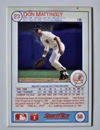 Don Mattingly Sportflics 1989 Card #50 Back