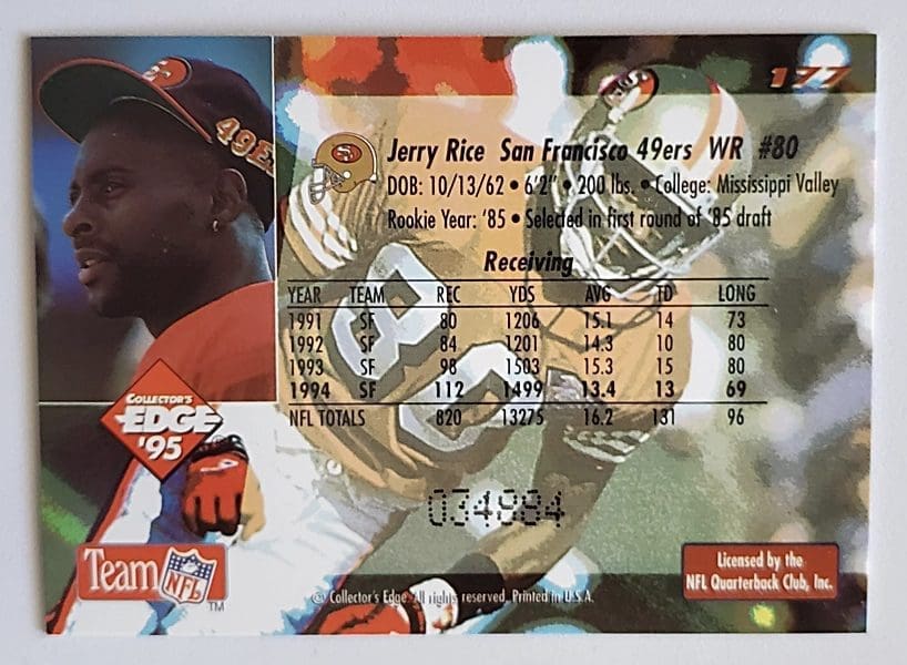 Jerry Rice Collector's Edge Black Label 1995 NFL Card #177 San