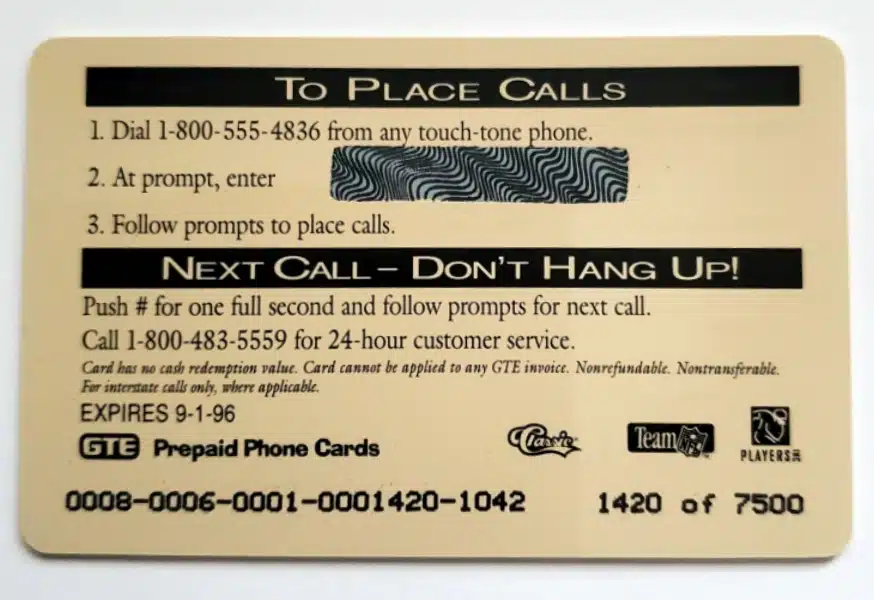 drew bledsoe classic-proline-ii-phone-card-2-dollars-card -1420-back Drew Bledsoe Pro Line 1995 Card #1420 back