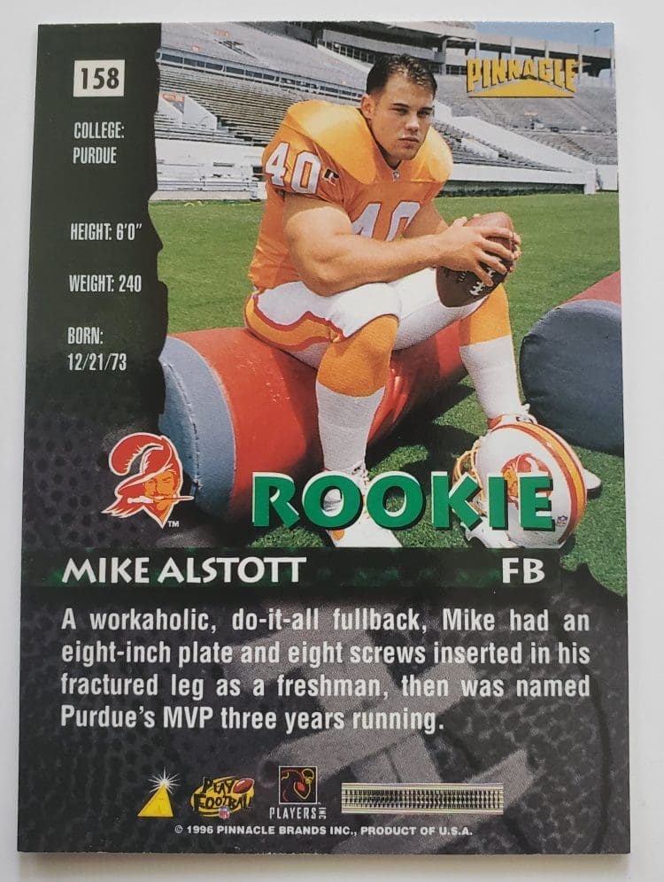 Mike Alstott Pinnacle 1996 Card #158 Back