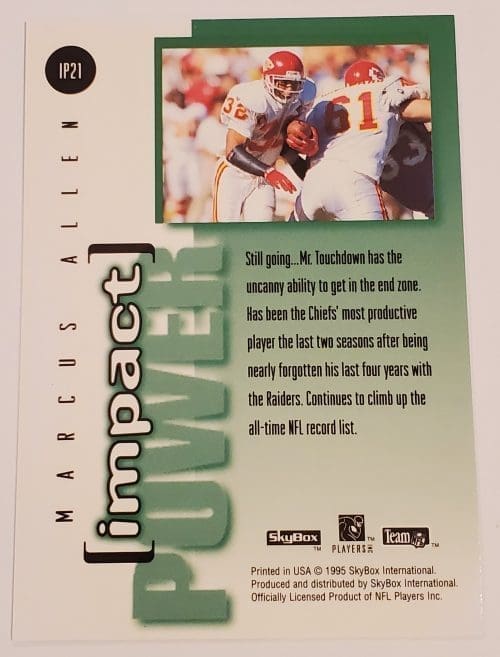 Marcus Allen Skybox "Impact Power" 1995 Card #IP21 Back