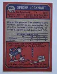 Spider Lockhart Topps 1973 Card #468 Back