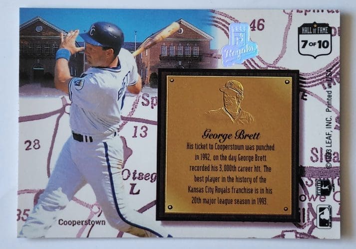 George Brett Leaf 1993 "Heading For The Hall" MLB Card #7 of 10 Back