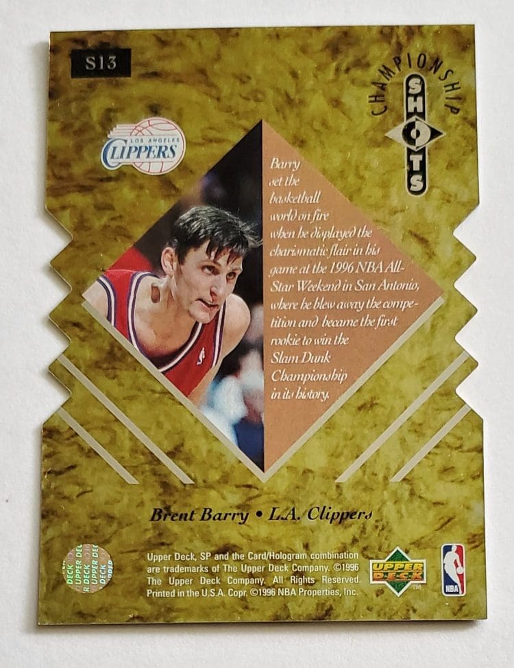 Brent Barry Upper Deck SP 1996 "Championship Shots" Die-cut Card #S13 Back