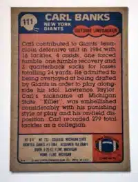 Carl Banks Topps 1985 Card #111 Back