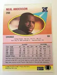 Neal Anderson Fleer 1990 Card #288 Back