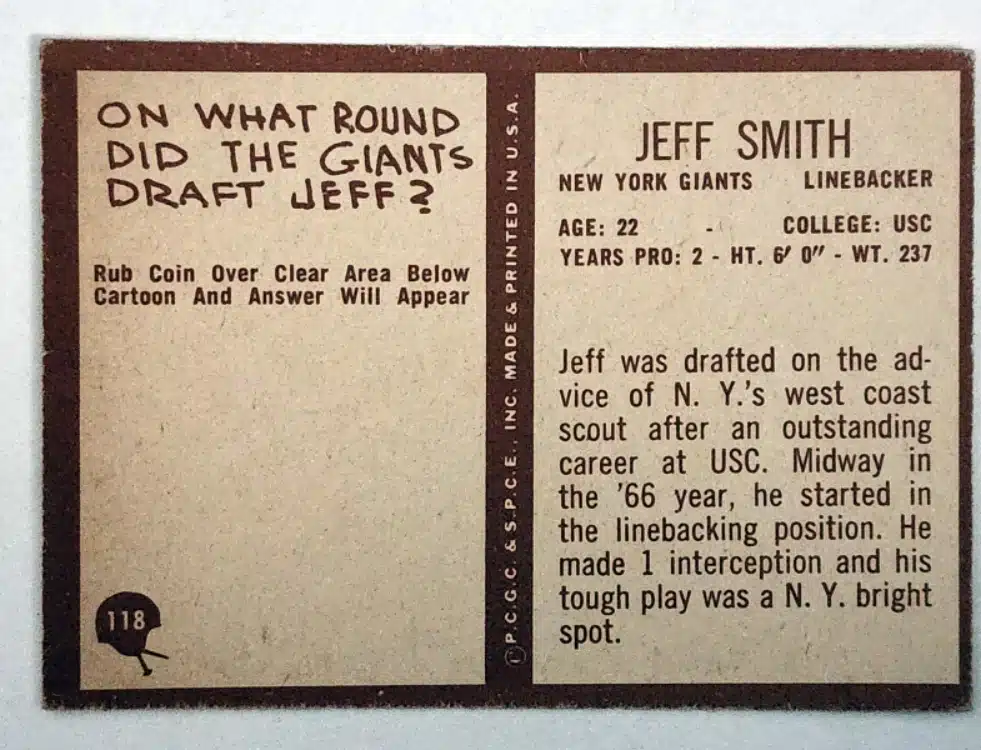 Jeff Smith Philadelphia 1967 Card#118 Back