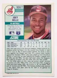 Joey Belle Score 1989 Card #106t back