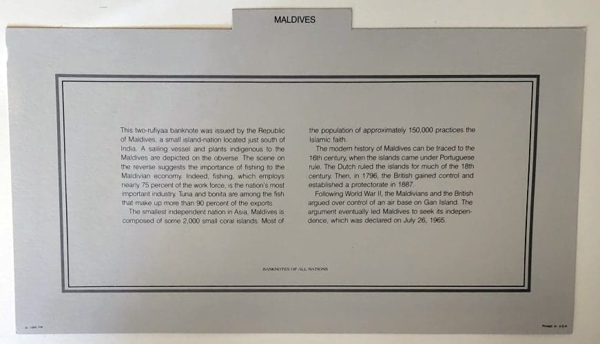 Banknote of Maldives Information Card