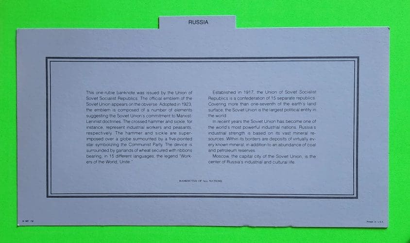 Banknote of Russia National Banknote Information Card