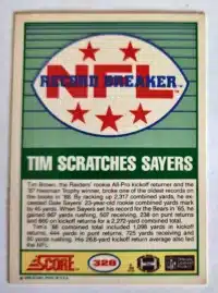 Tim Brown Record Breaker Score 1989 Card #328 Back